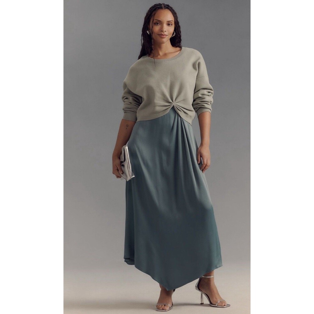 Anthropologie Twofer Sweater Dress Set Green Gemini Long Sleeve Preppy Sz XS NWT